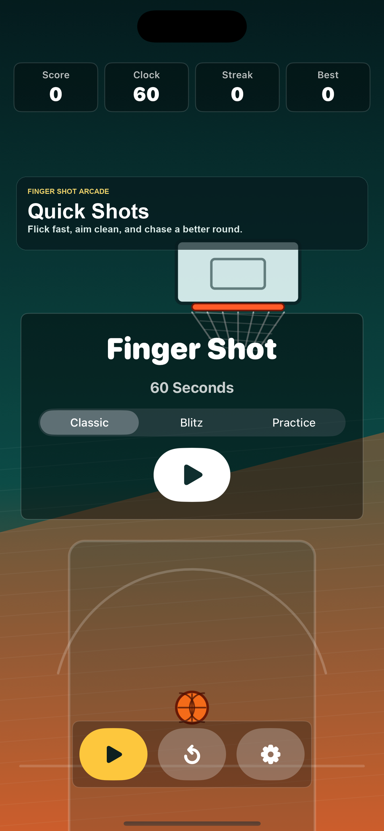 Finger Shot Arcade basketball gameplay screen
