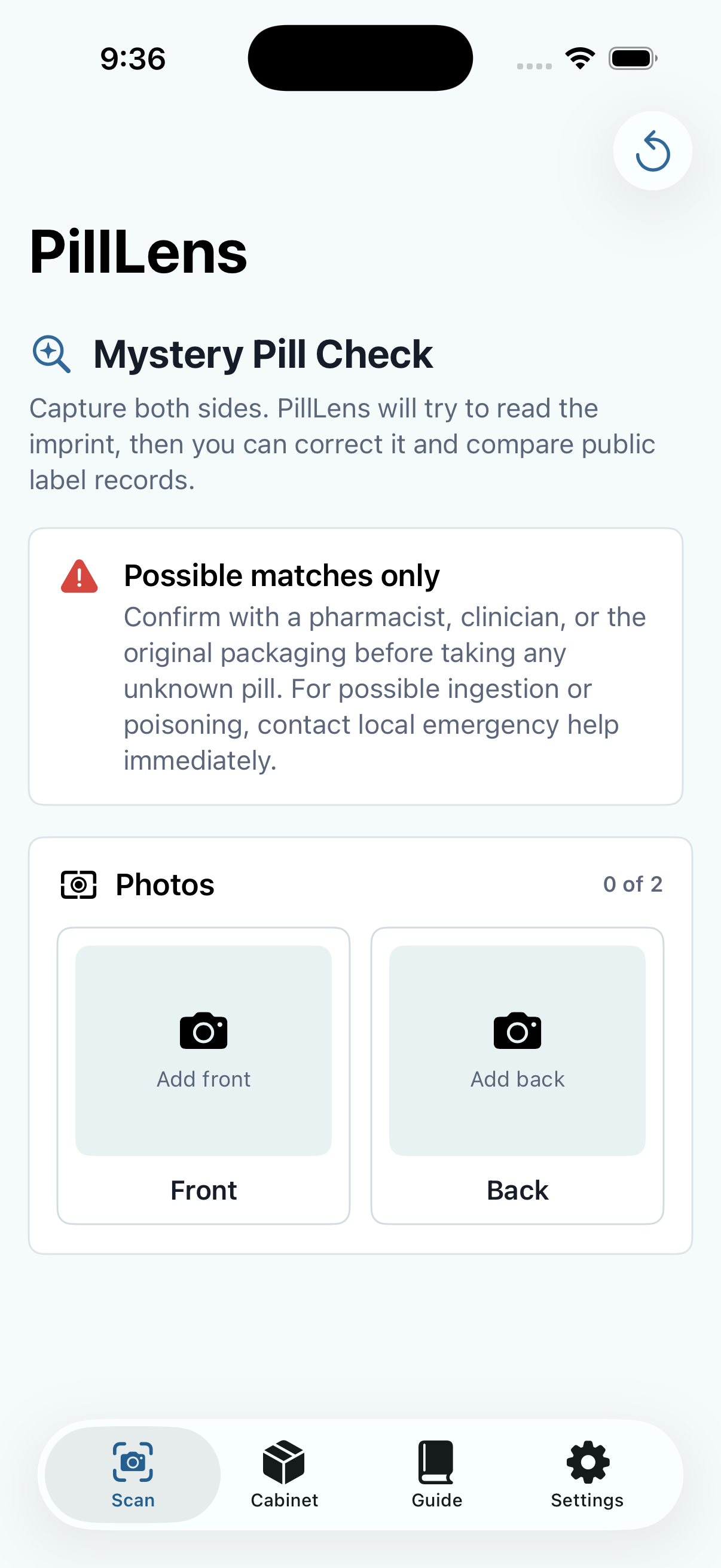 Pill Lens ID possible-match results screen